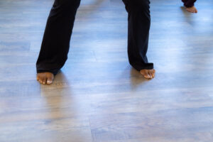 Legs in a martial arts stance